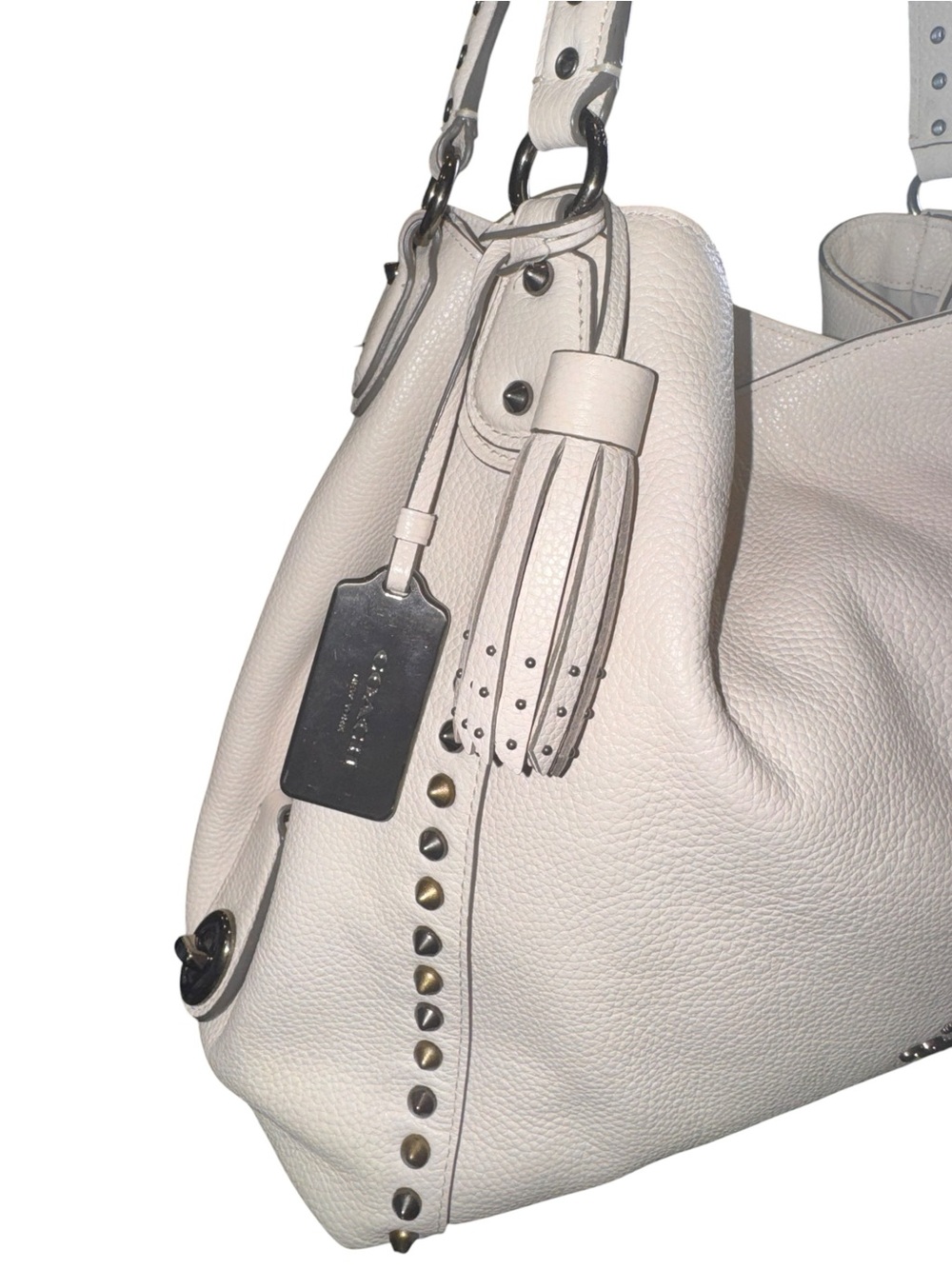 Coach Edie 31 Bandana Rivets Pebble Leather Shoulder Bag, Chalk White - Picture 3 of 13